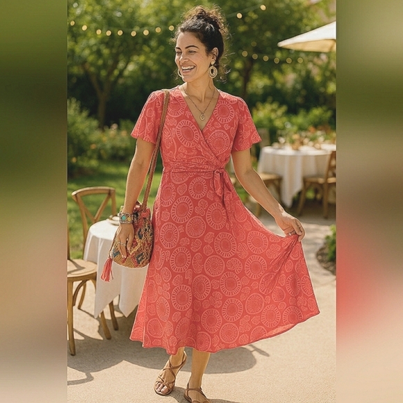 Donna Morgan Dresses & Skirts - Retro Boho Chic Jersey Knit Brunch Events Floral Faux Wrap Midi Soft Stretch